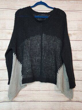 Listicle Black Gray Color Block Chunky Knit Pullover Sweater Women's Size M/L